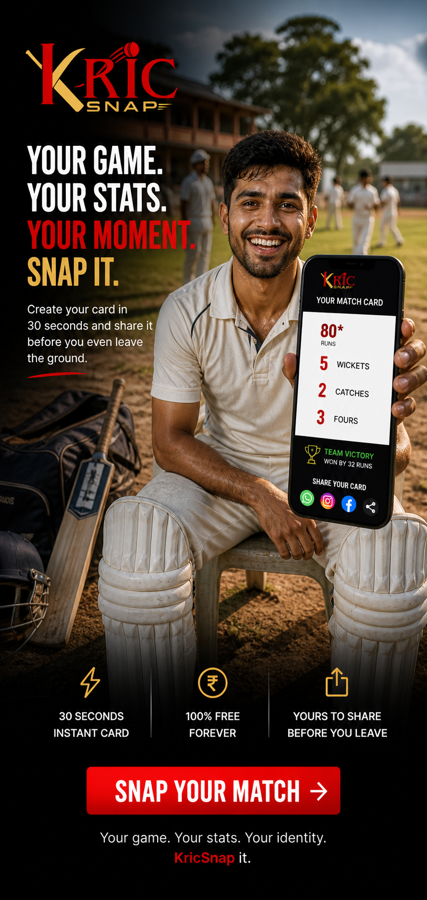 cricketer with their KricSnap card
